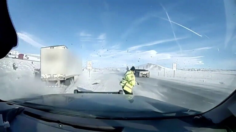 18 WHEELER TRUCK CRASHES NEAR HIGHWAY PATROL TROOPER